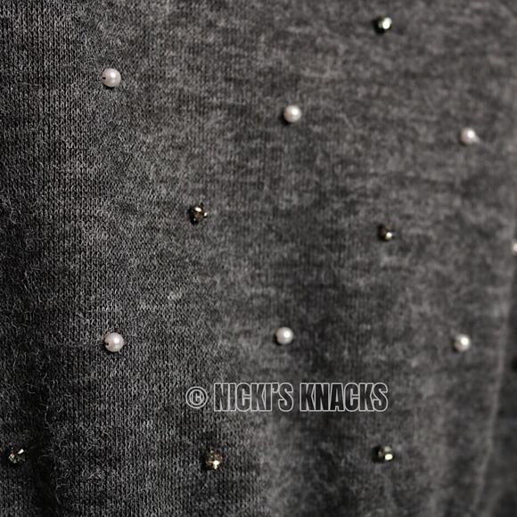 LOFT Charcoal Gray Sweater Dress Rhinestone Pearl Embellished 3/4 Sleeve Size XS - Picture 4 of 10